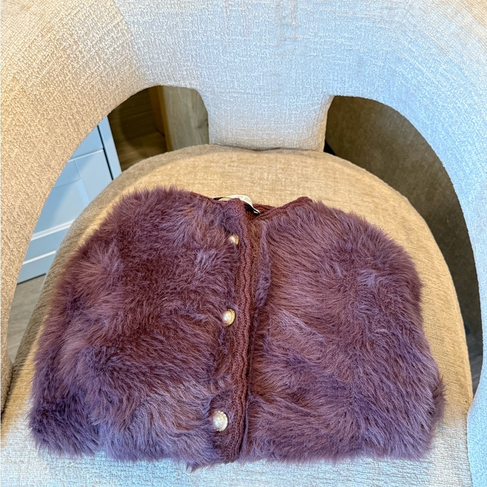 Zara Purple Faux Fur Fuzzy Cardigan M - Picture 8 of 14